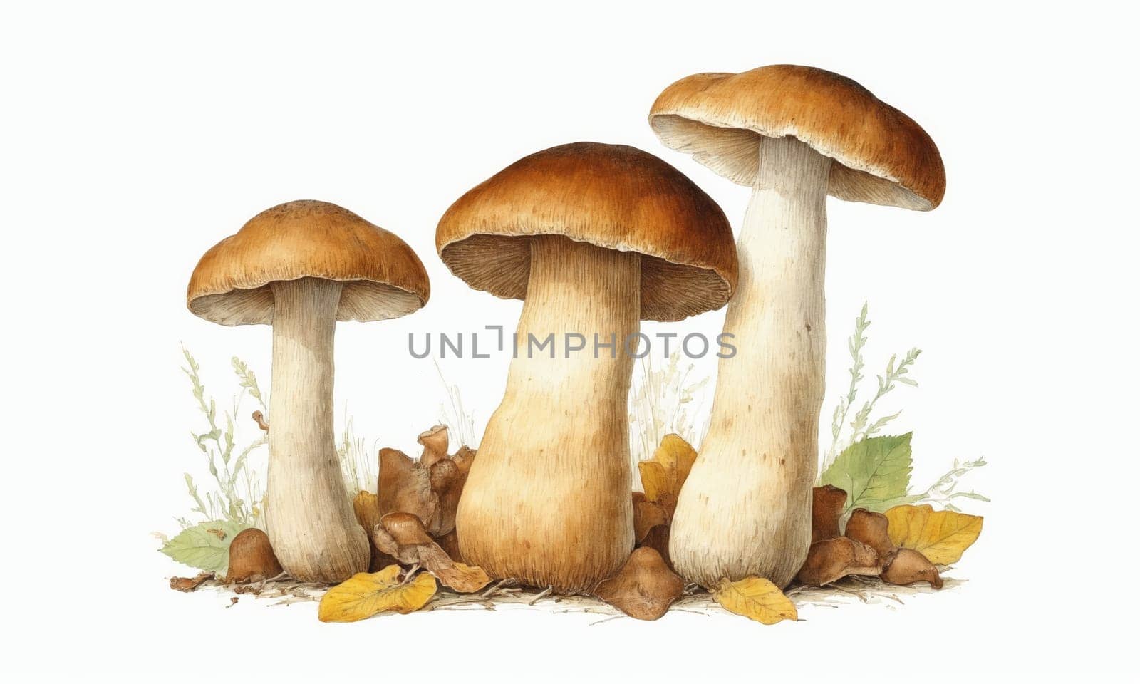 Boletus mushroom isolated on white background. Watercolor illustration