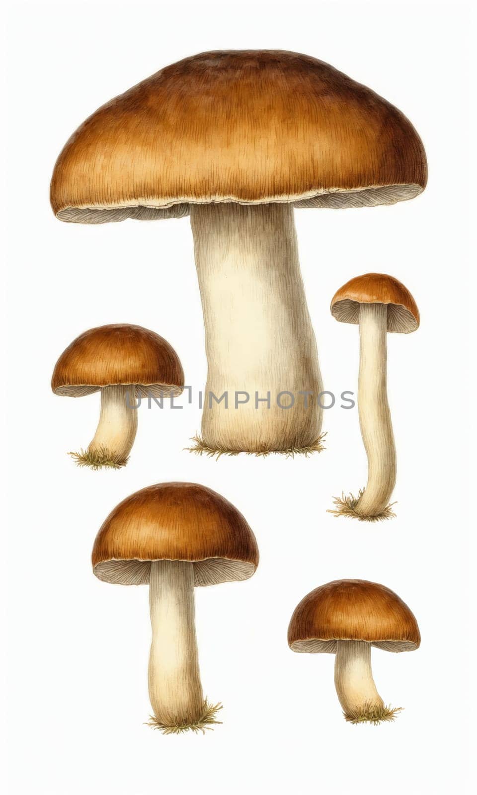 Set of mushrooms isolated on a white background. Watercolor illustration