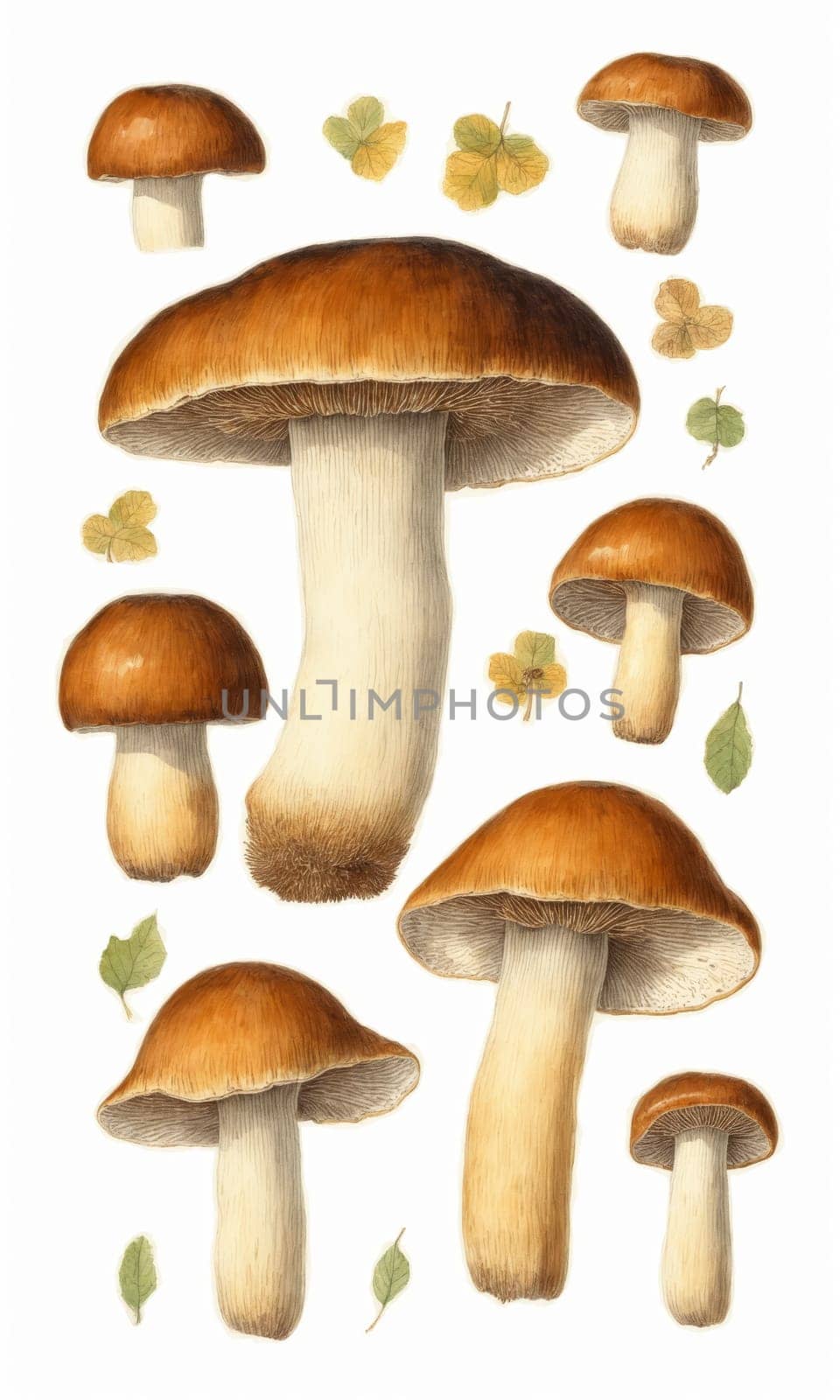 Set of mushrooms isolated on a white background. Watercolor illustration