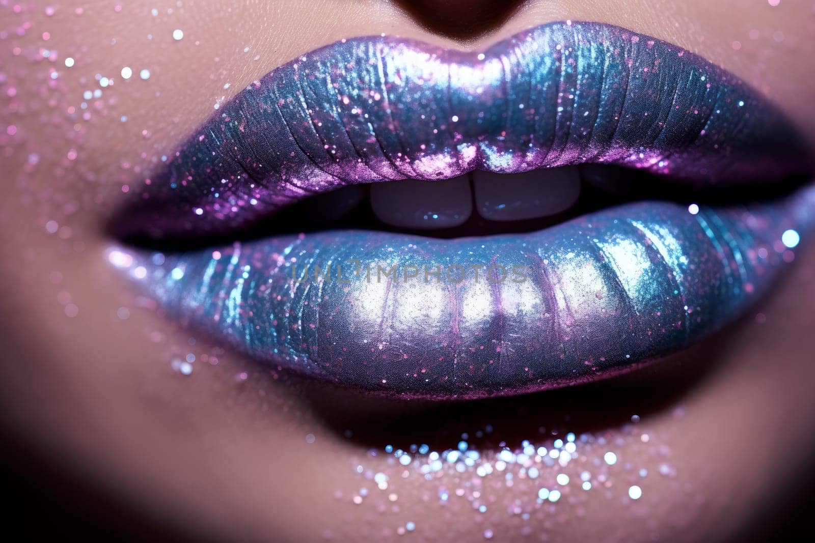 Lustrous Glittery lips. Makeup face styling. Generate Ai