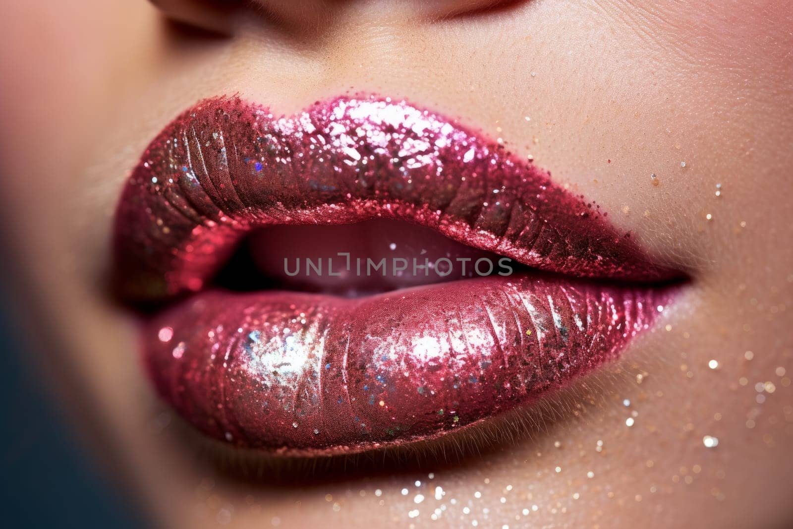 Sparkling Glittery lips. Makeup face styling. Generate Ai