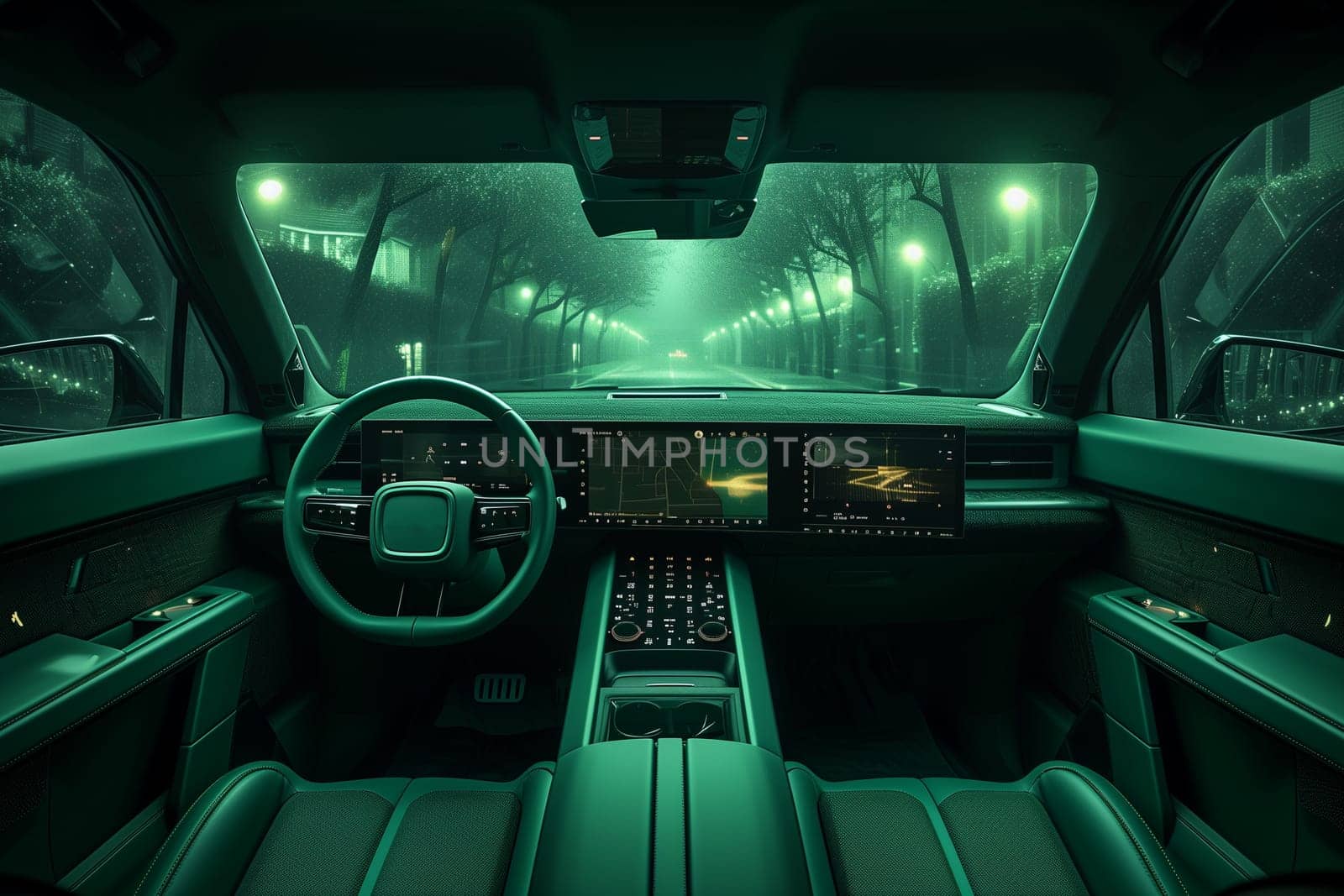Interior of an armored personnel carrier, steering wheel, dashboard, seats by Andelov13