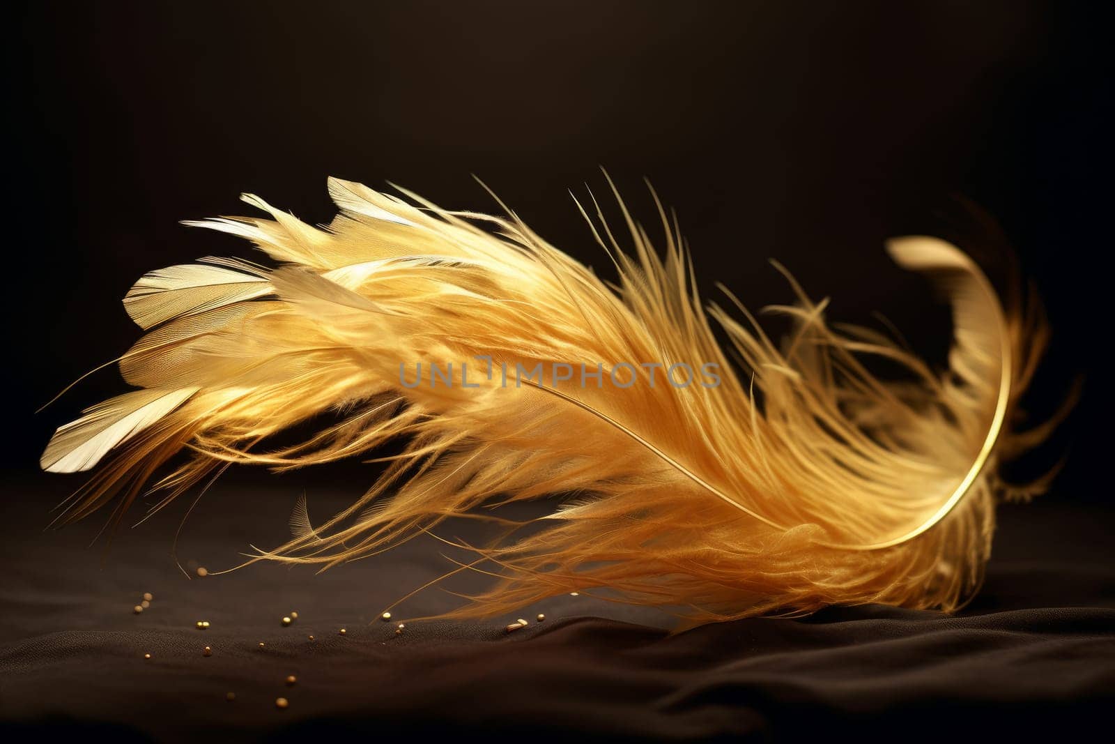 Gold feathers background. Bird art color. Generate AI