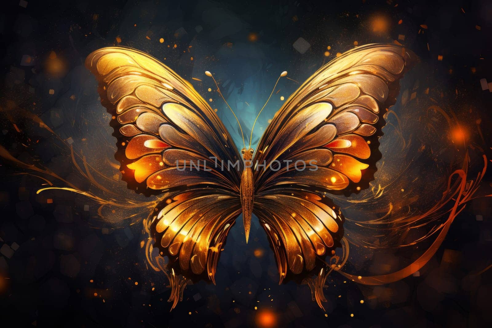 Vibrant Golden butterfly wallpaper. Decorative gold art. Generate Ai