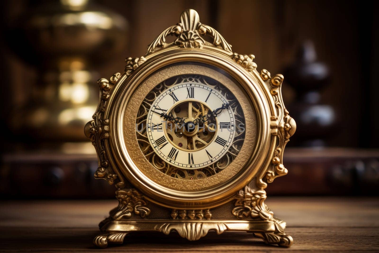 Ornate Gold old clock. Retro time. Generate Ai