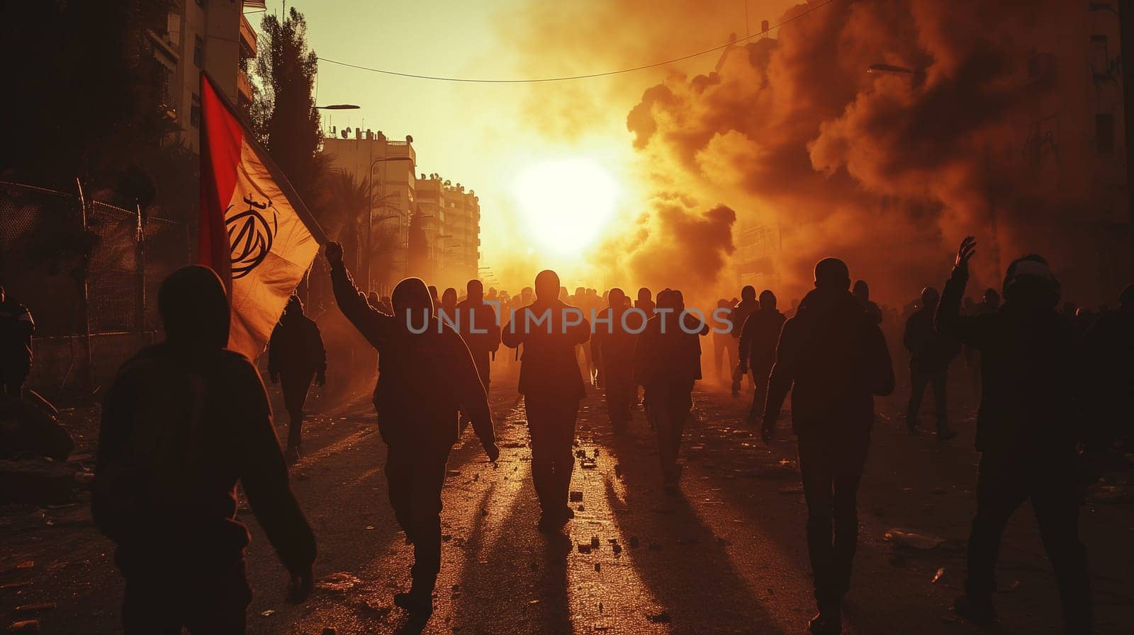 Pro-Palestinian activists march during a protest against U.S and Israel policy in Gaza district High quality photo