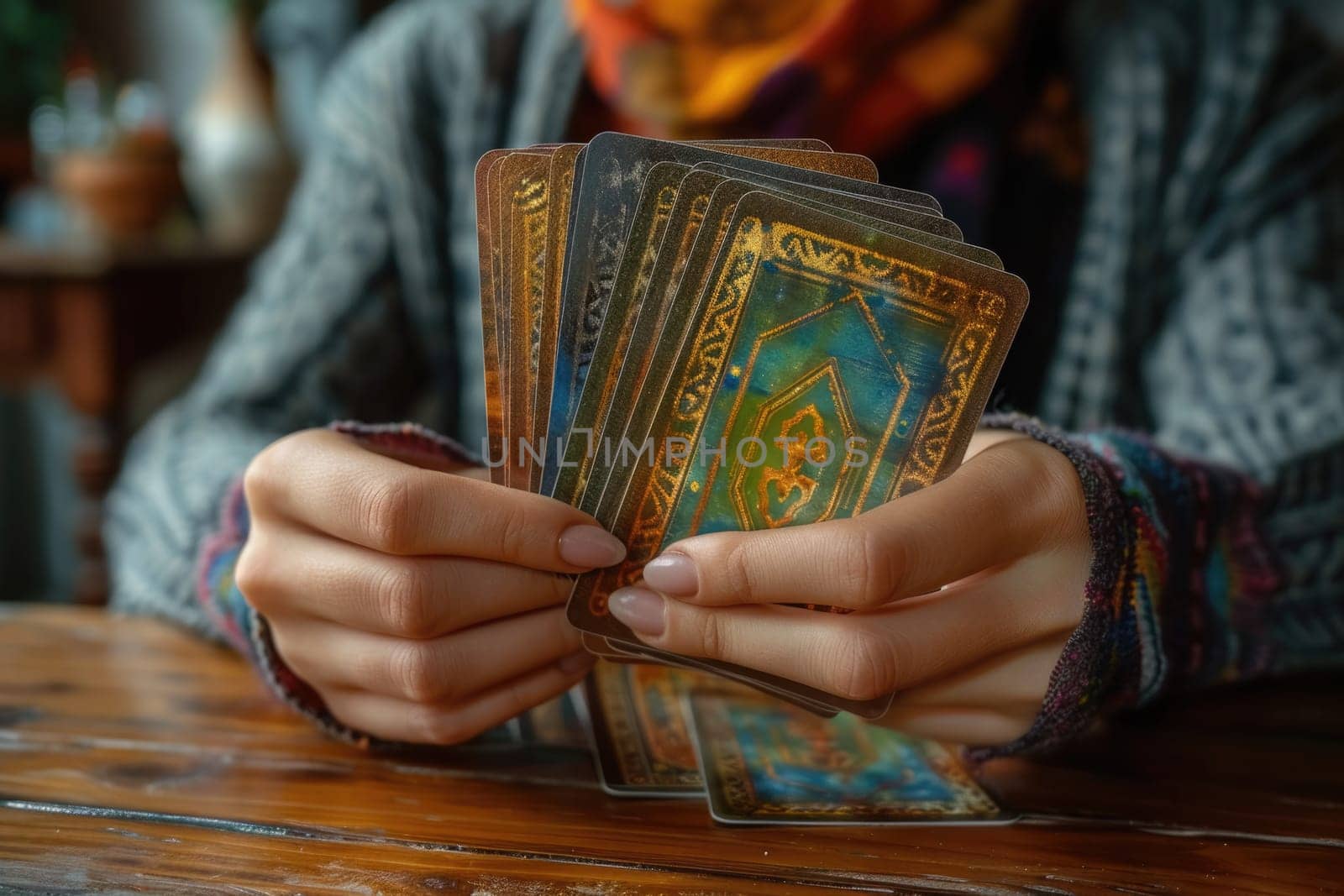 blue metaphorical psychological asocial cards in hands. ai generated