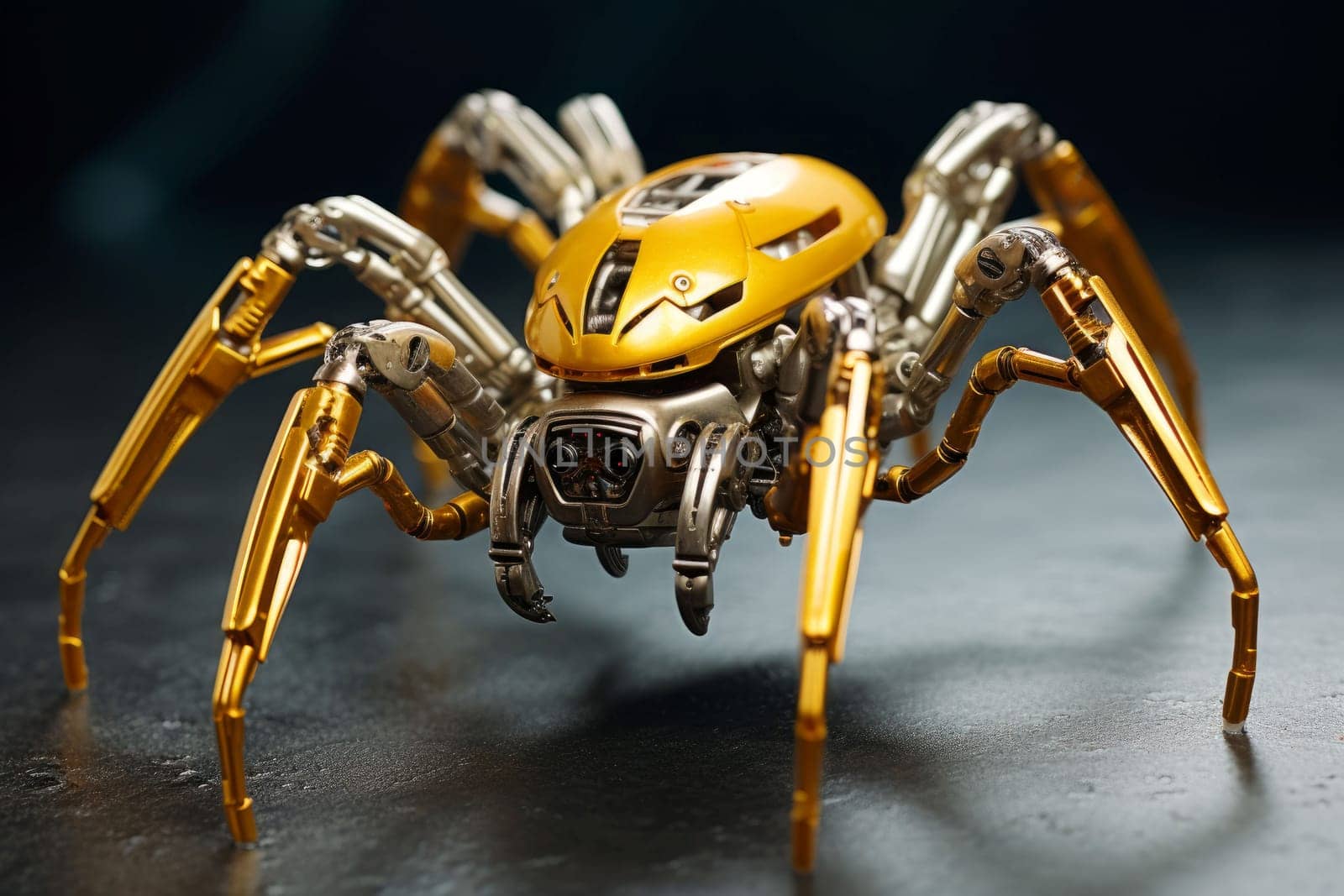 Golden spider robot. Scary bug. Generate Ai