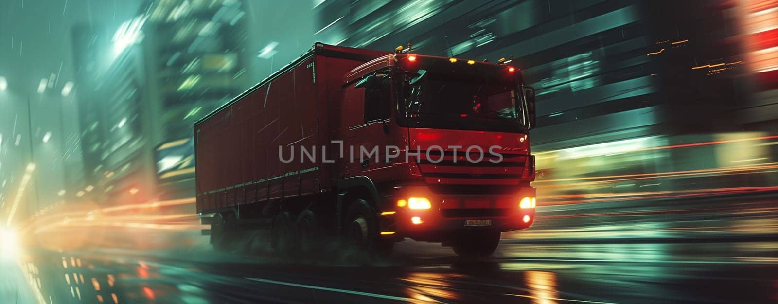 truck is moving along the road at night. High quality photo