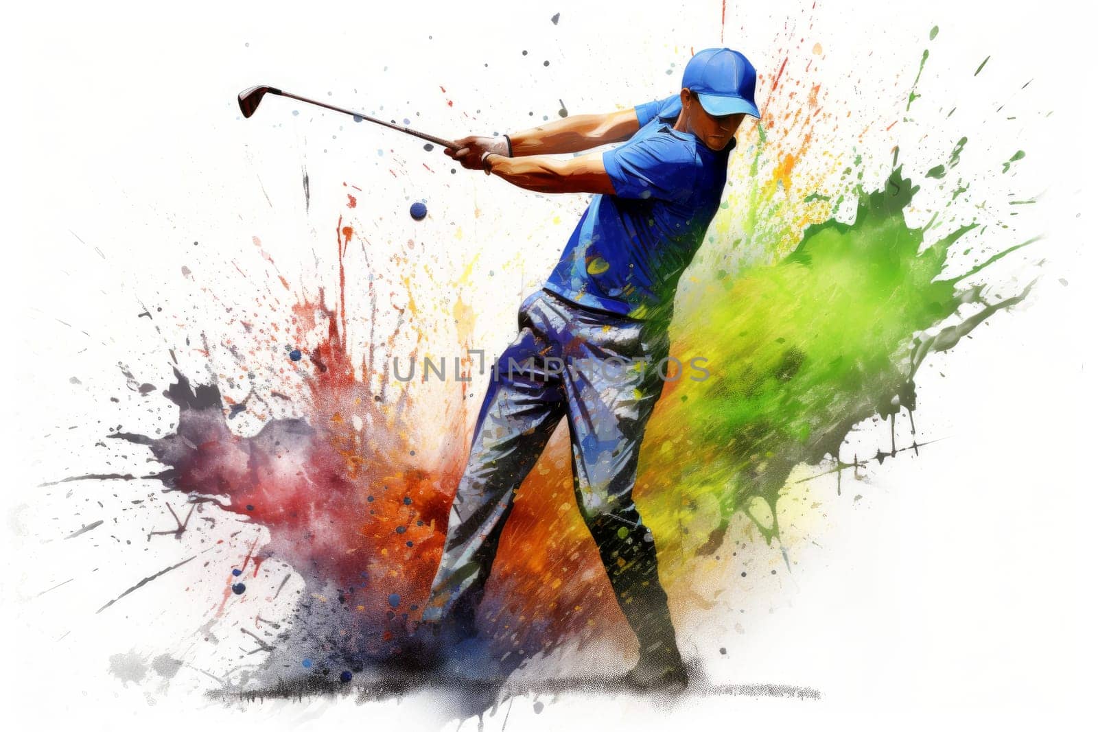 Detailed Golf player watercolor. Club summer flag. Generate Ai