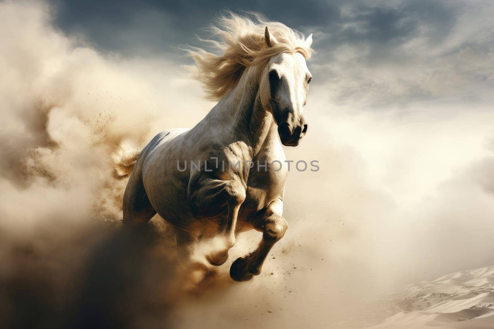 Swift Horse wild running through clouds. Generate Ai by ylivdesign