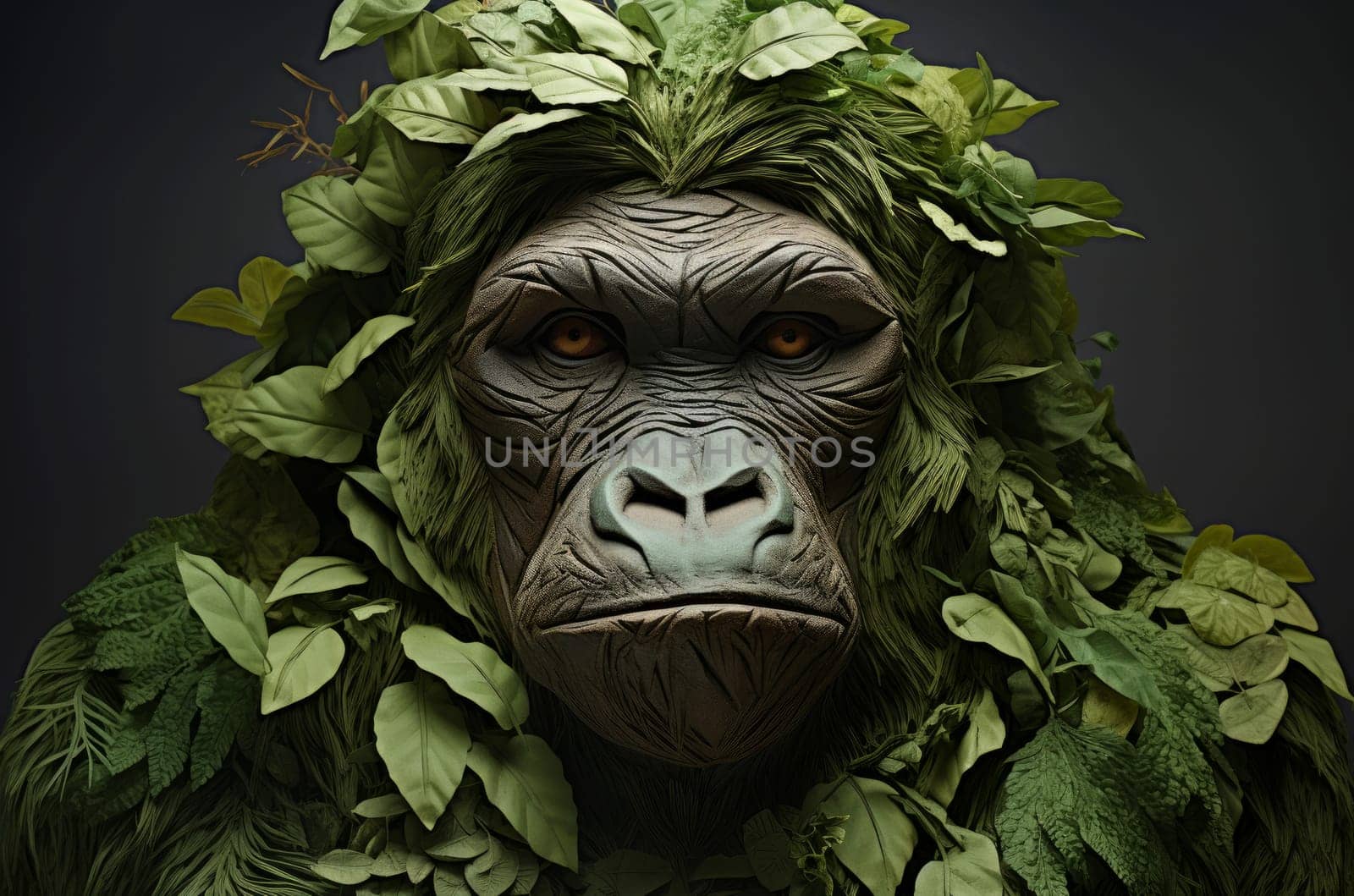 Lush Gorilla leaves animal. Face safari. Generate Ai
