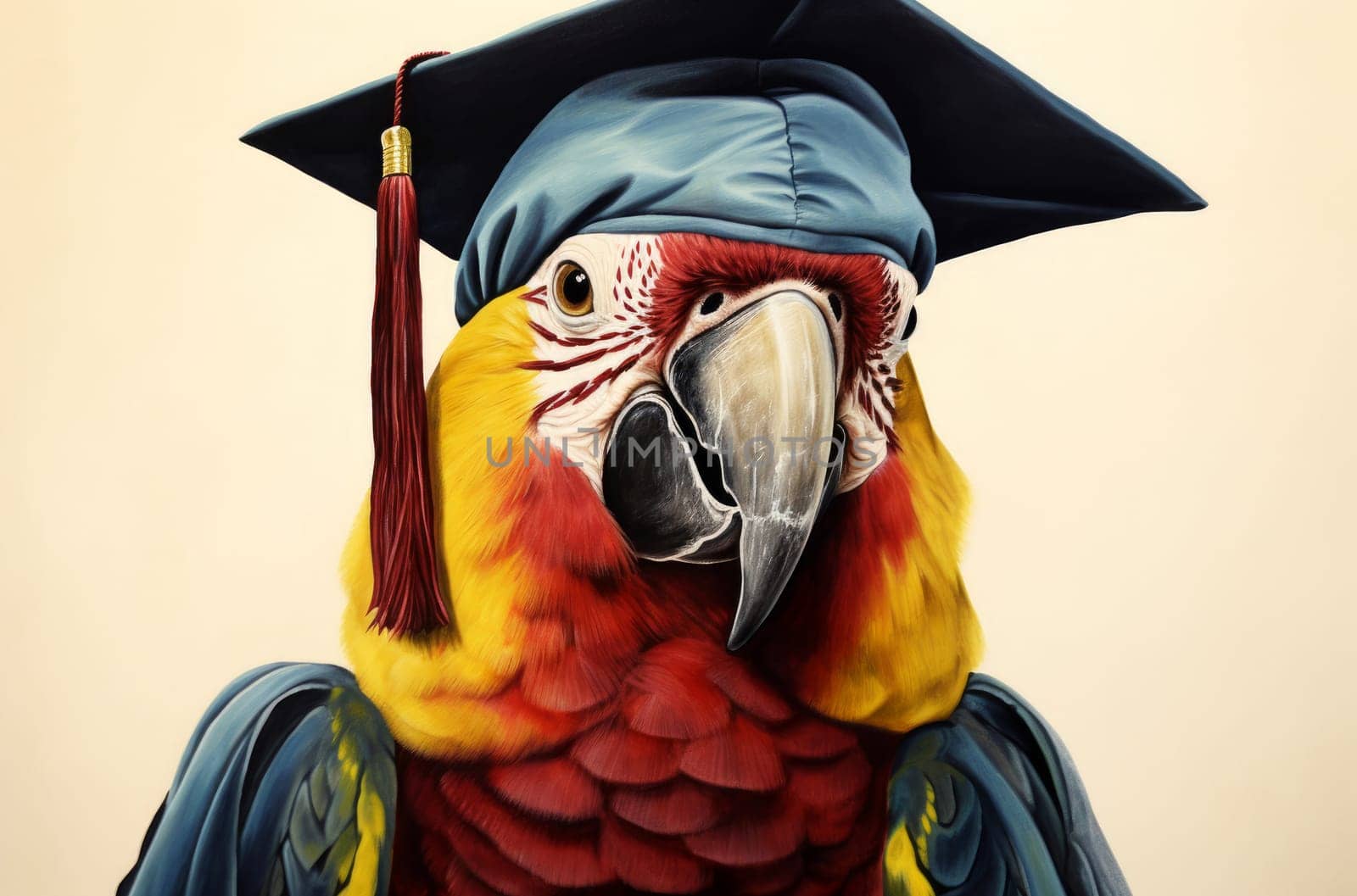 Diligent Graduate parrot school. Generate Ai by ylivdesign