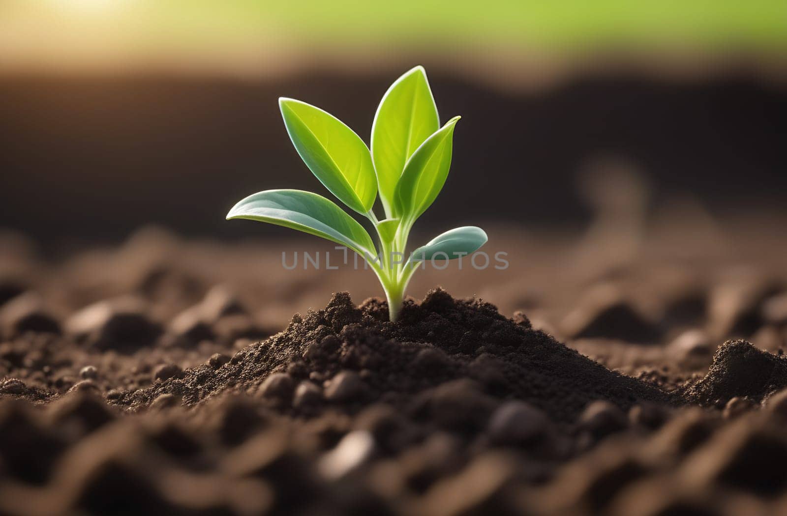A small plant growing on the soil, the concept of the surrounding world and Earth Day.