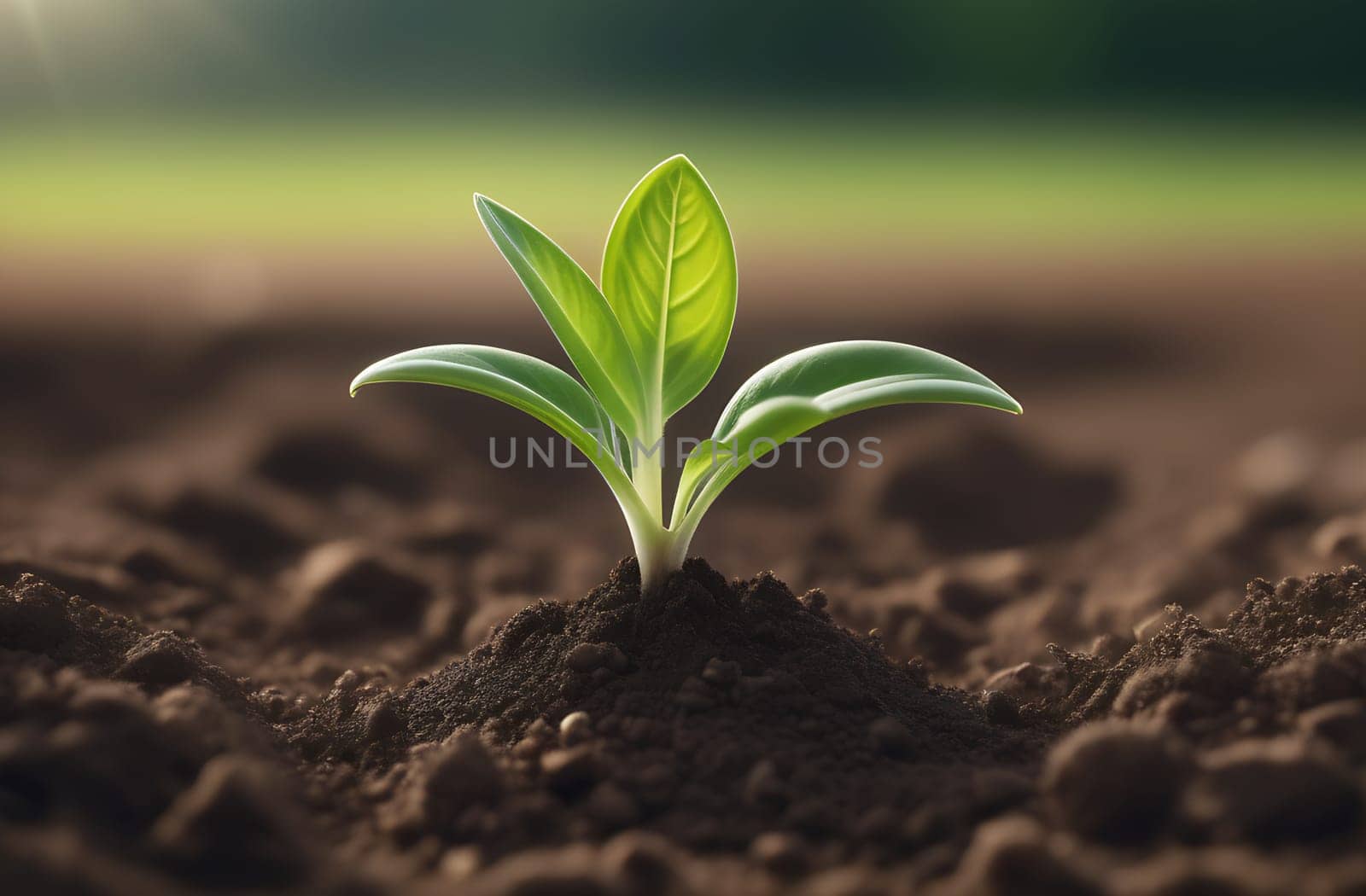 A small plant growing on the soil, the concept of the surrounding world and Earth Day.