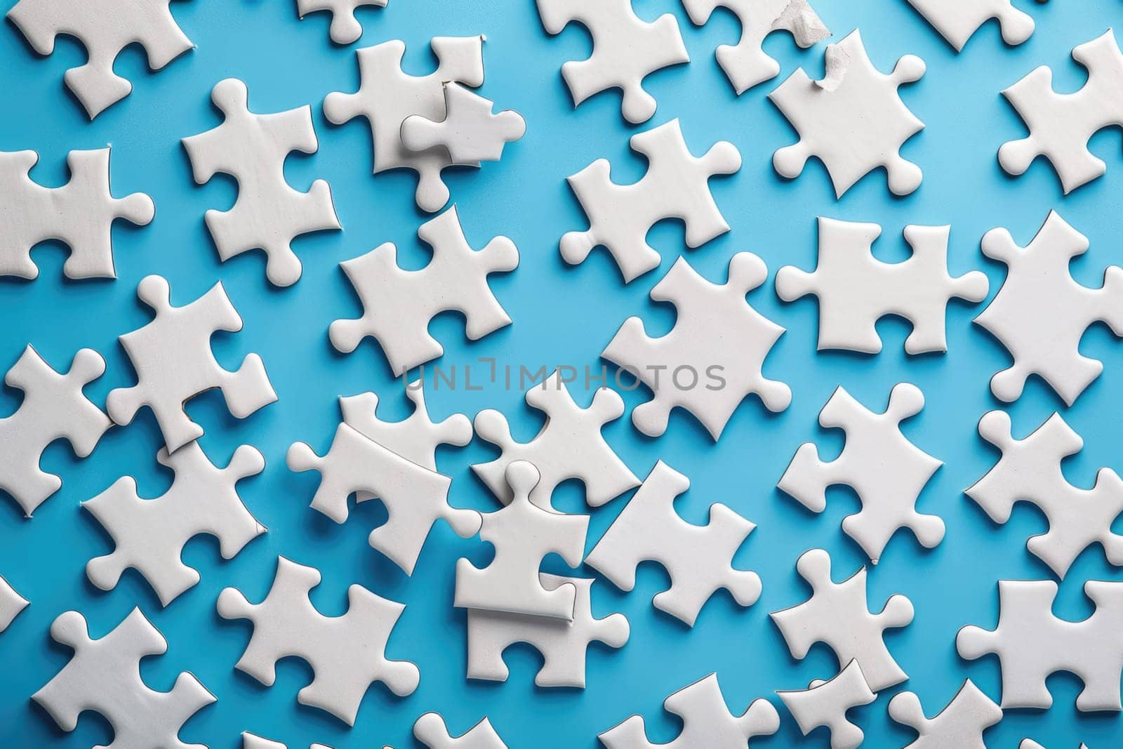 Pieces of a white puzzle. Leadership, business game competition, cooperation, difference, teamwork, partnership and motivation concepts. ai generated