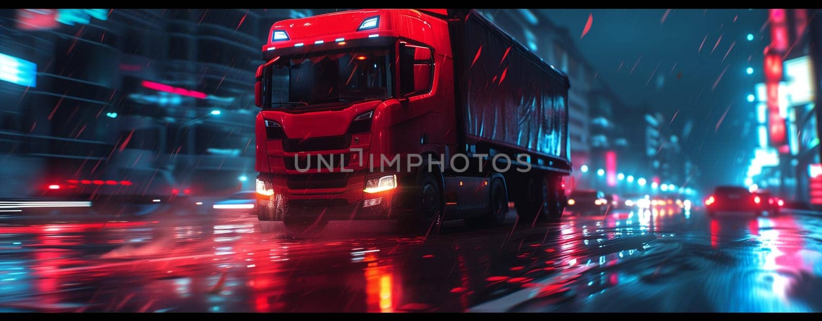 truck is moving along the road at night. High quality photo