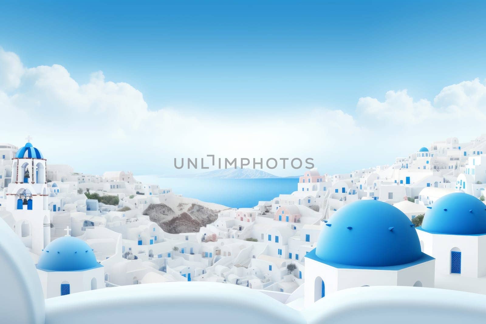 Sunny Greece day vacation background. Generate Ai by ylivdesign