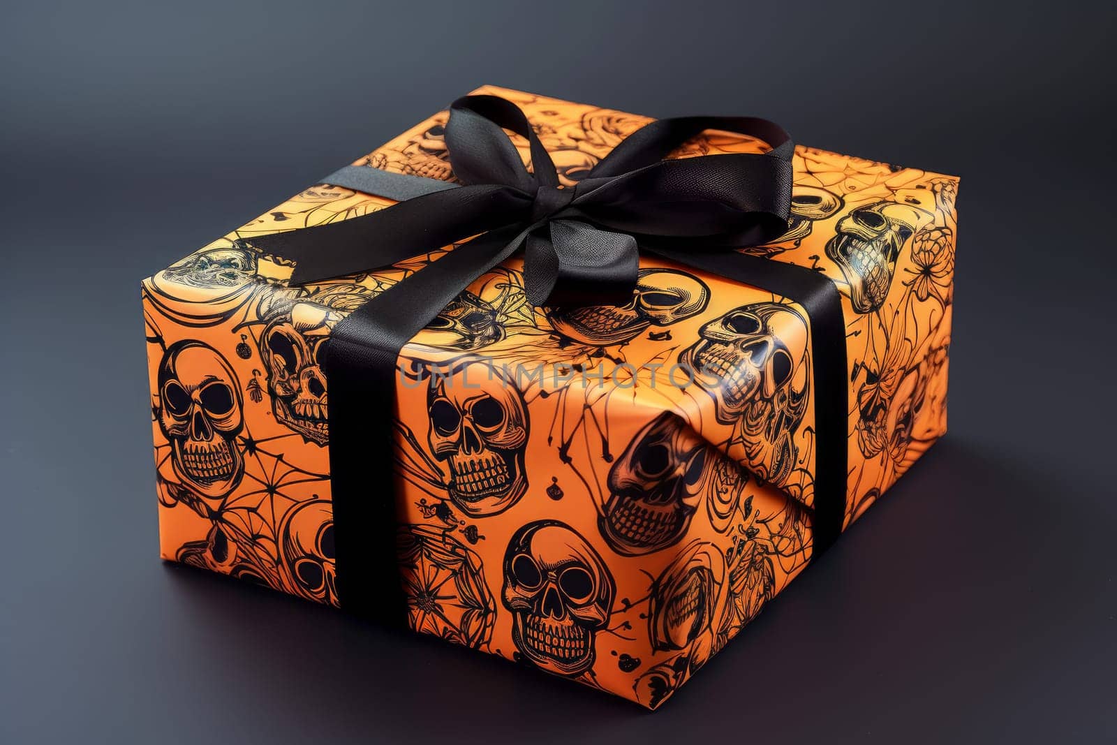 Spooky Halloween gift box wrap. Decoration bat. Generate Ai