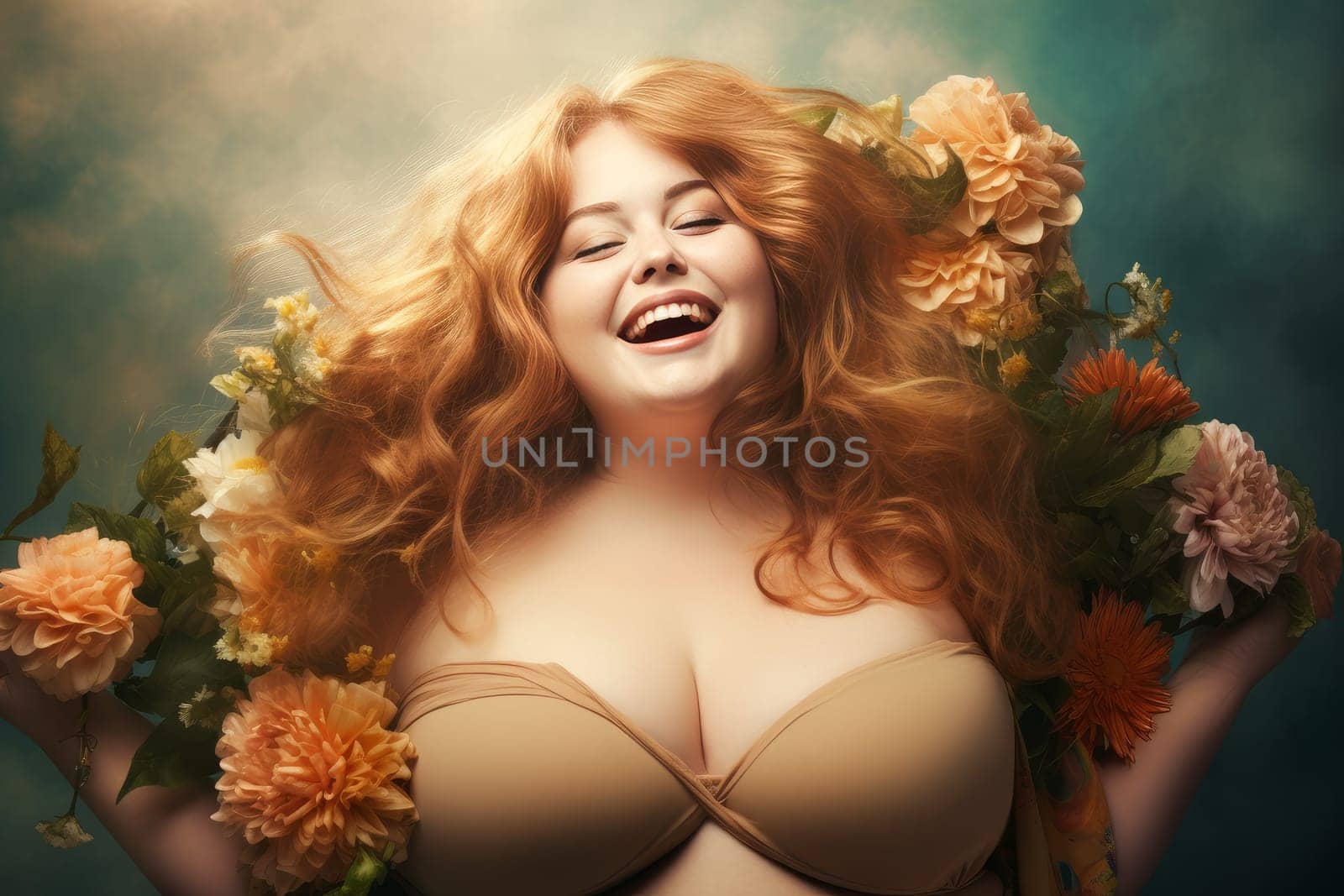 Happy overweight woman. Body size large. Generate Ai