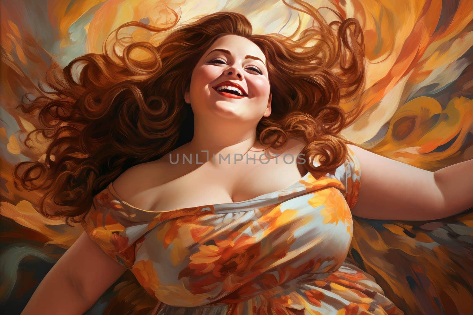 Curvaceous Happy overweight woman. Body size large. Generate Ai