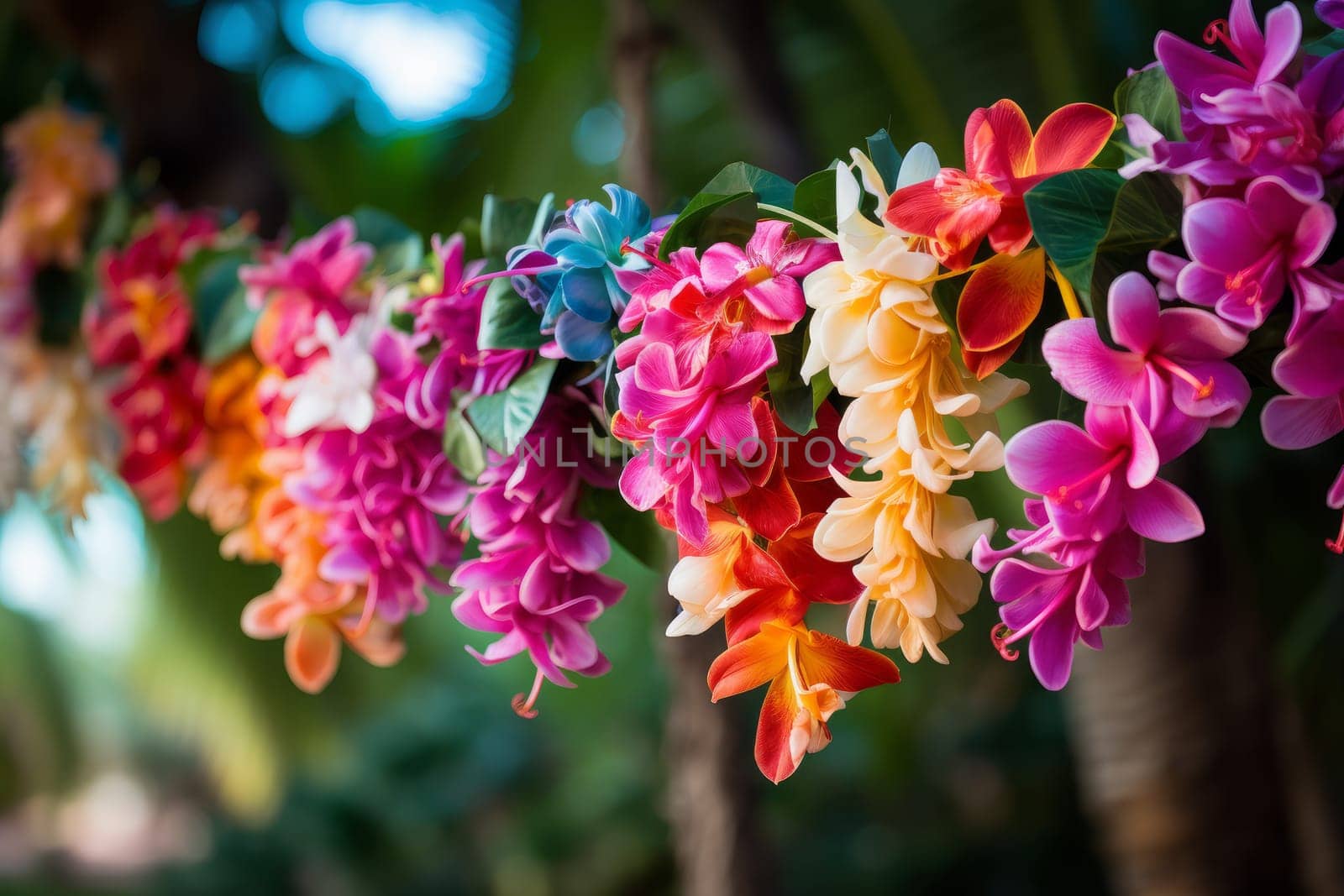 Tropical Hawaii garland flowers. Generate Ai by ylivdesign