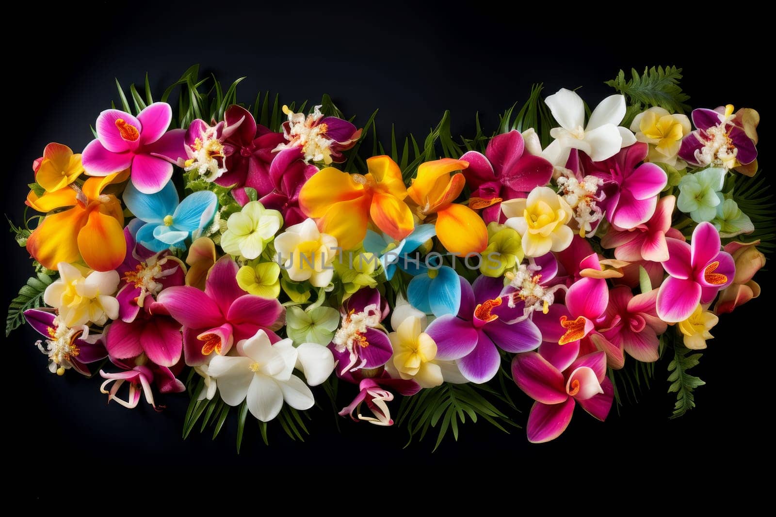 Hawaii garland flowers. Tropical vacation. Generate Ai