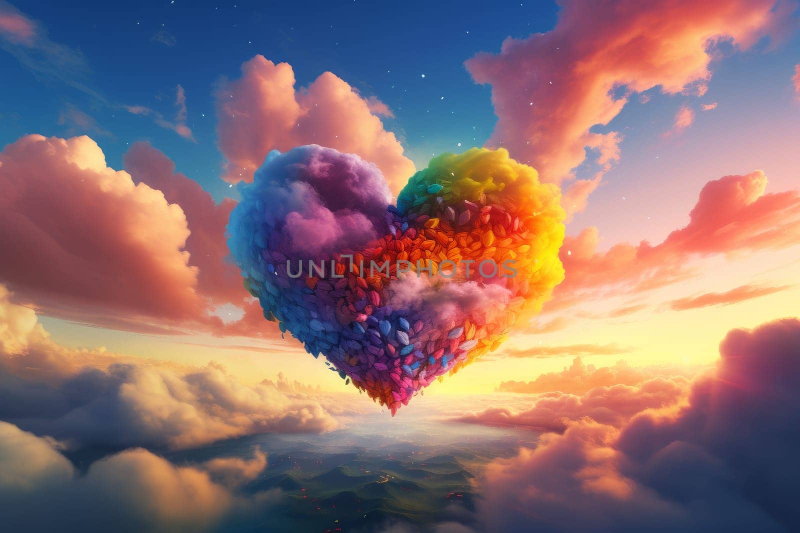 Ethereal Heart clouds colorful. Generate Ai by ylivdesign