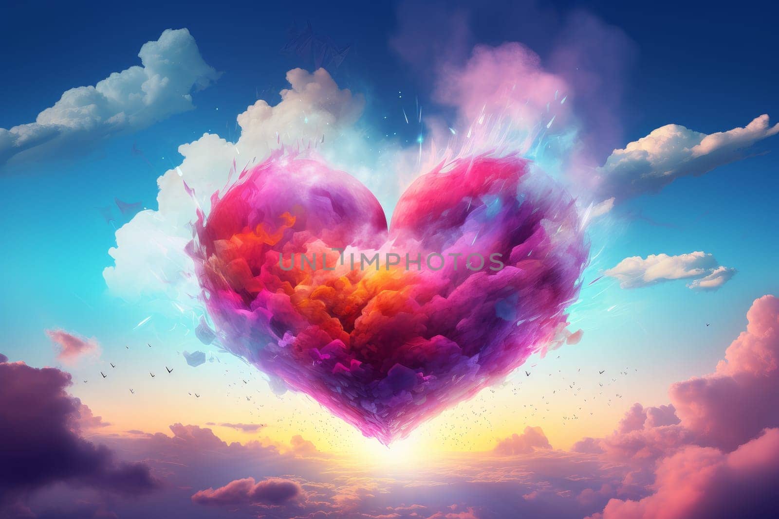 Heart clouds colorful. Generate Ai by ylivdesign