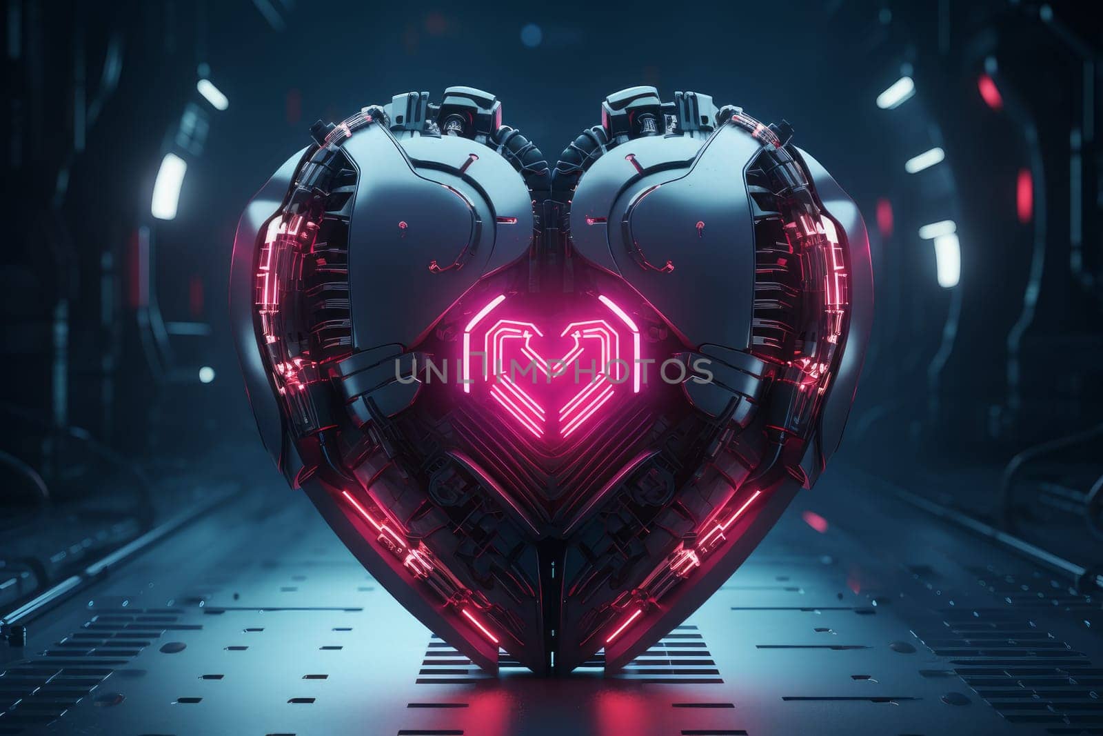 Noirish Cyberpunk heart. Engine passion motor. Generate Ai