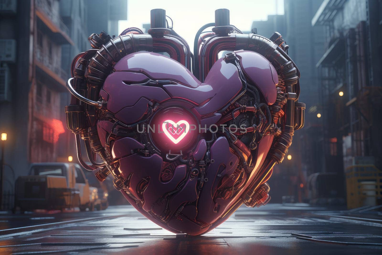 Futuristic Cyberpunk heart. Engine passion motor. Generate Ai