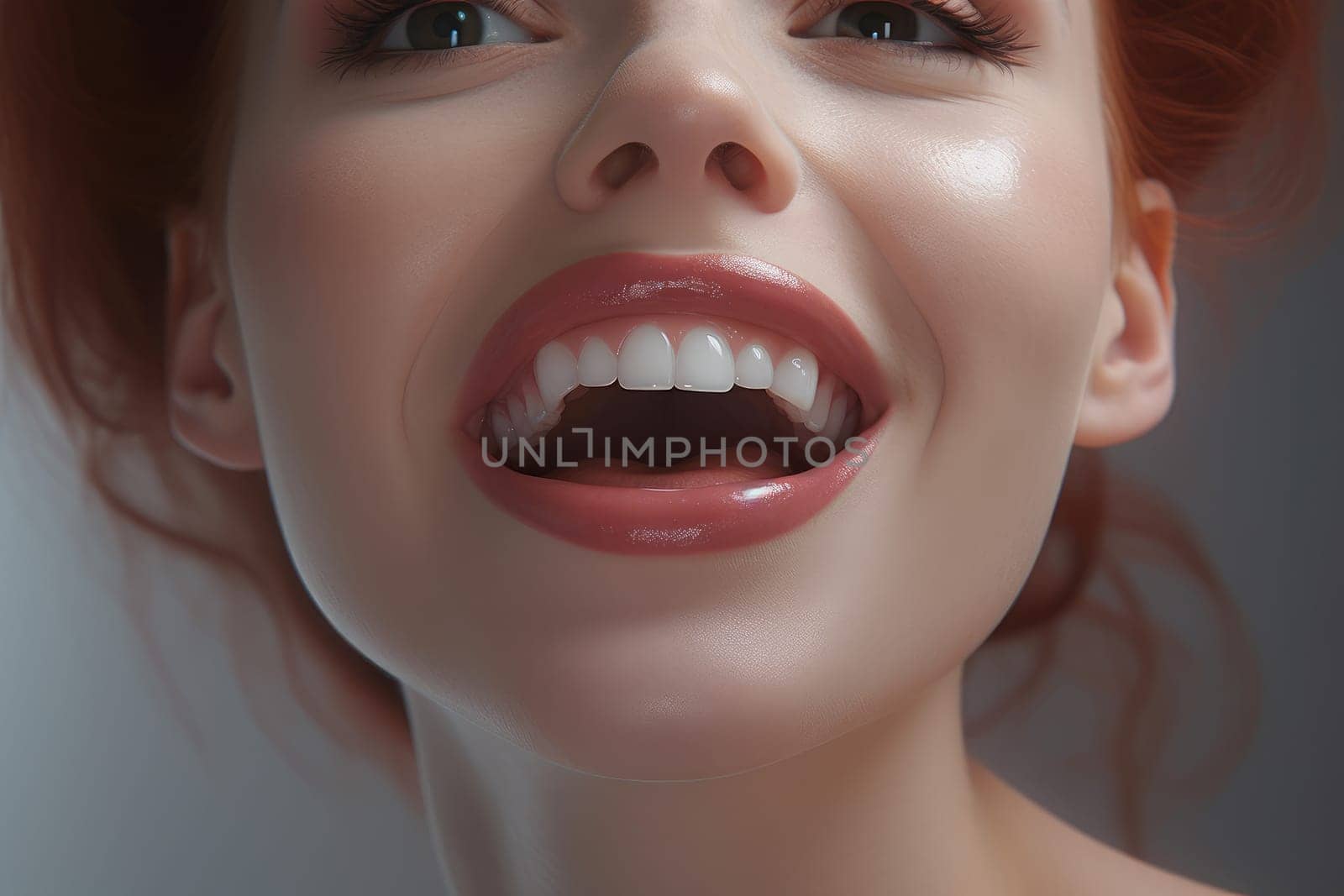 Alluring Hollywood woman smile. Hospital dentist. Generate Ai