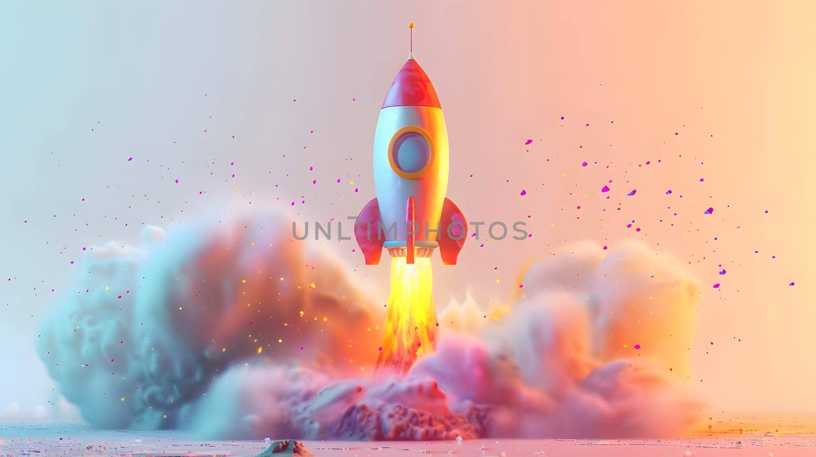 A rocket is soaring through the sky, spewing gas and flame by Nadtochiy