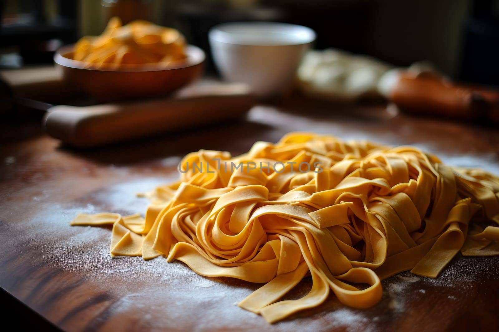 Aromatic Homemade pasta. Machine dish cook. Generate Ai