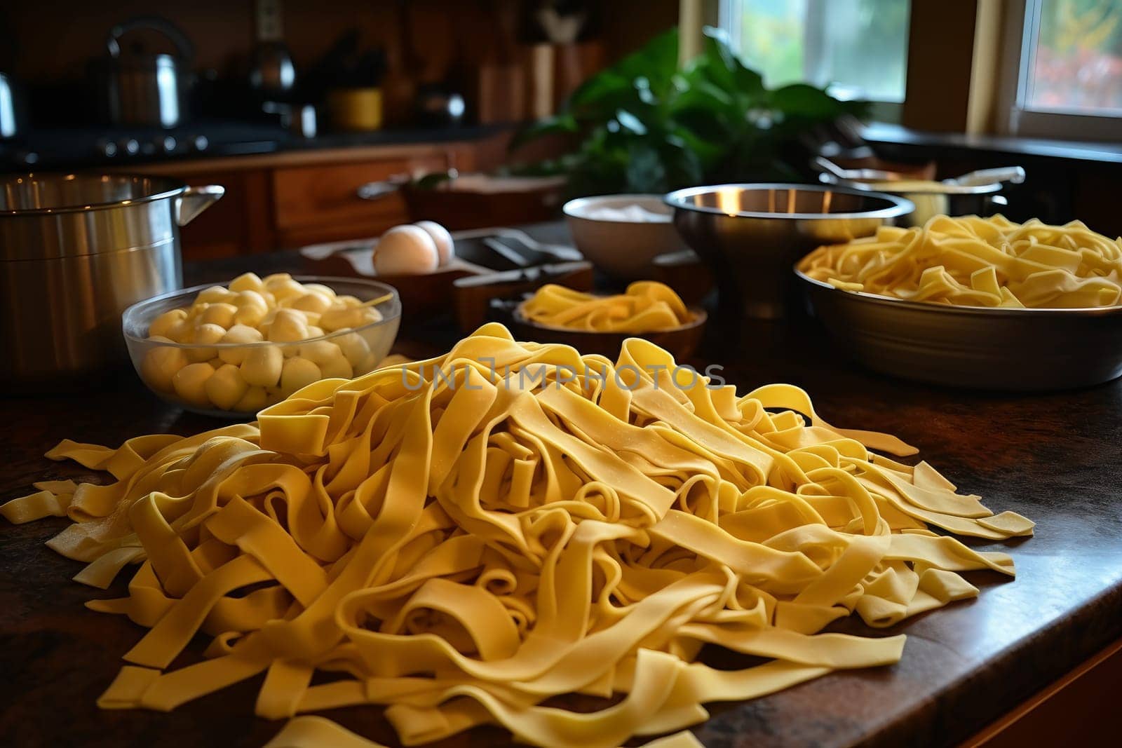 Homemade pasta. Machine dish cook. Generate Ai