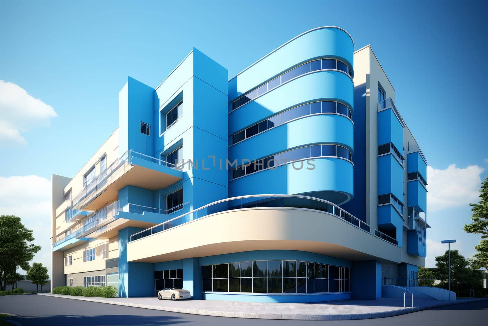 Vast Hospital double blue sky. Generate ai by ylivdesign