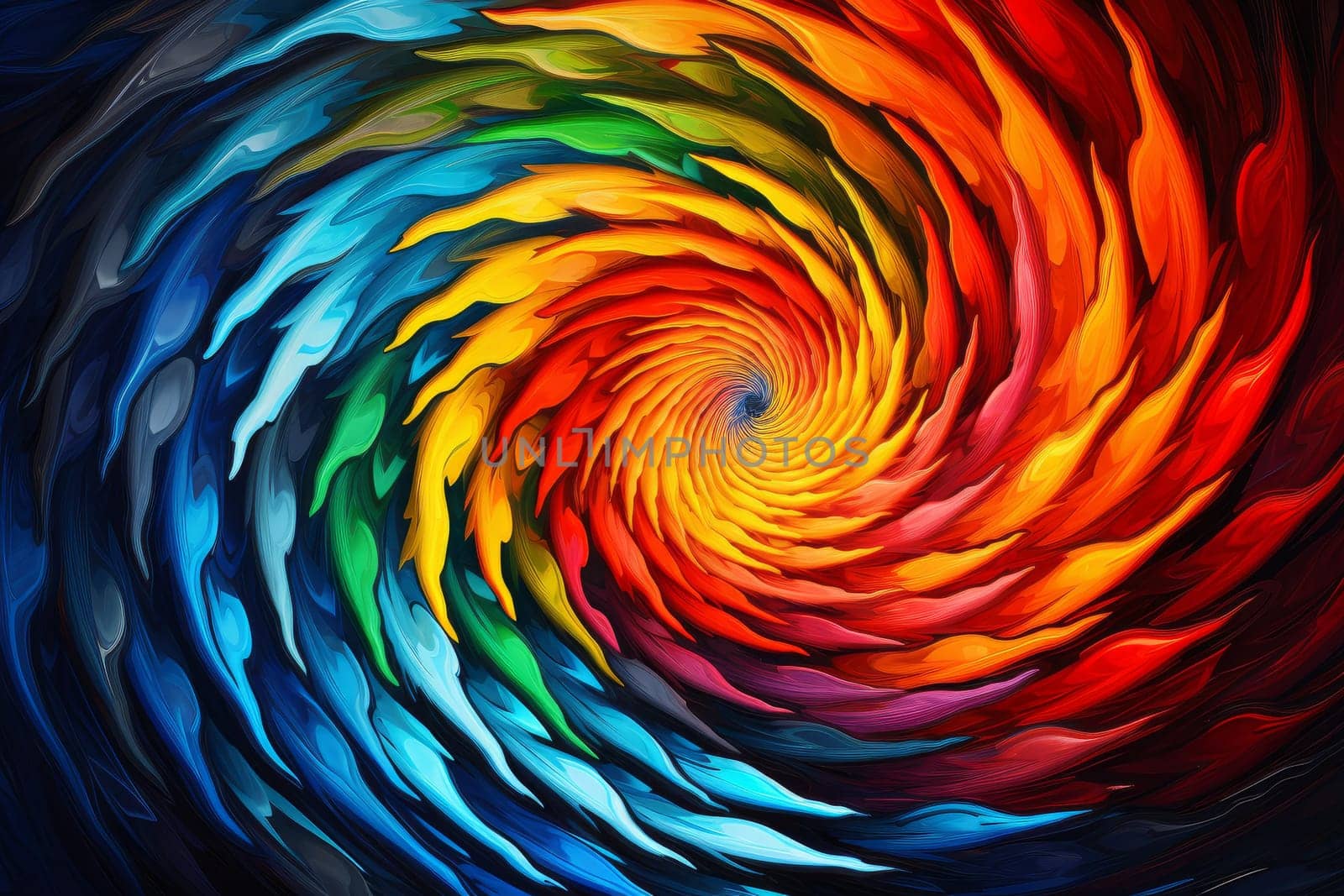 Hypnotic multicolored spiral. Decoration shape. Generate Ai