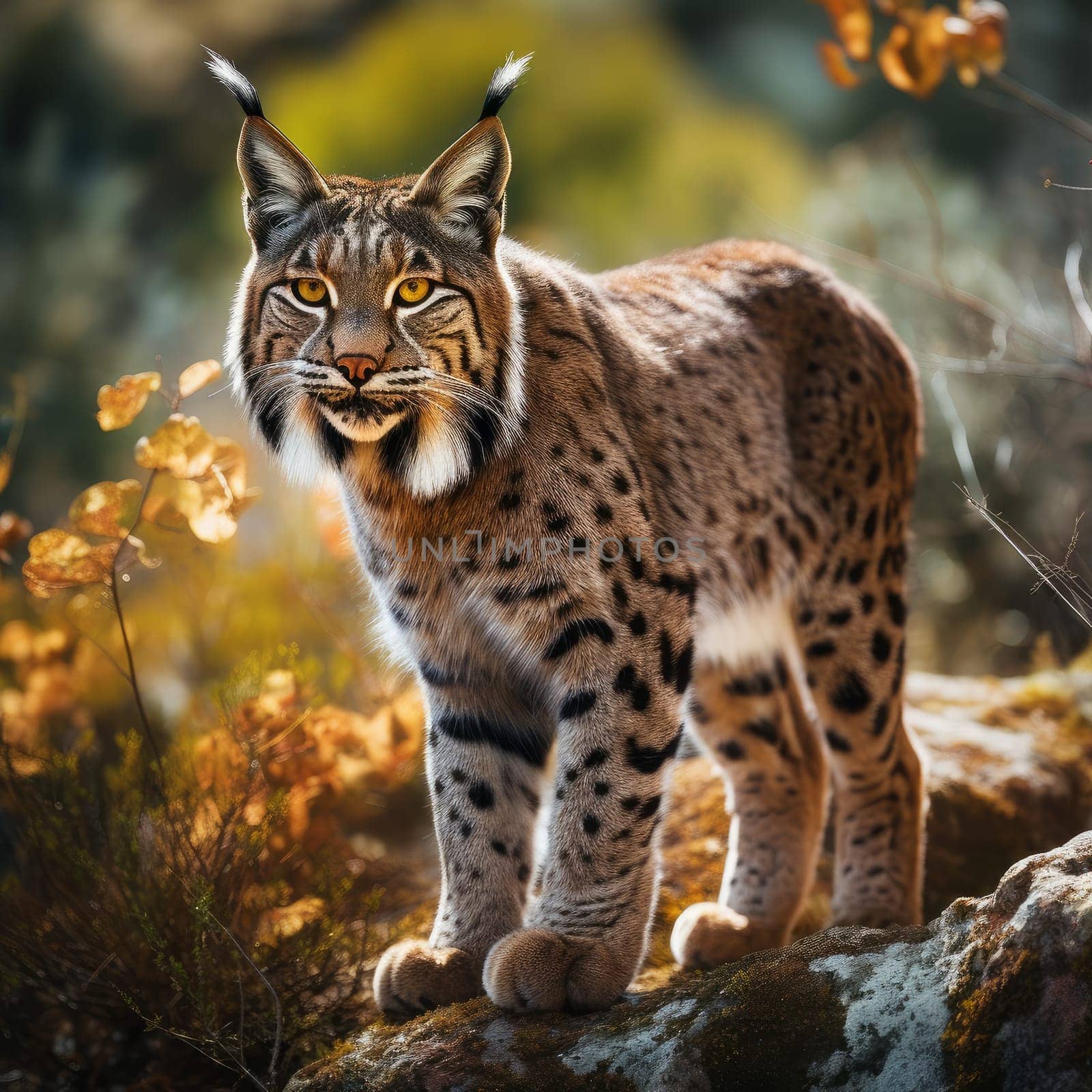 Elusive Iberian lynx forest animal. Generate Ai by ylivdesign