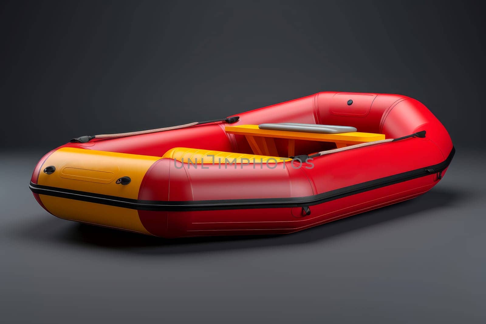 Portable Inflatable boat. Red craft travel. Generate Ai