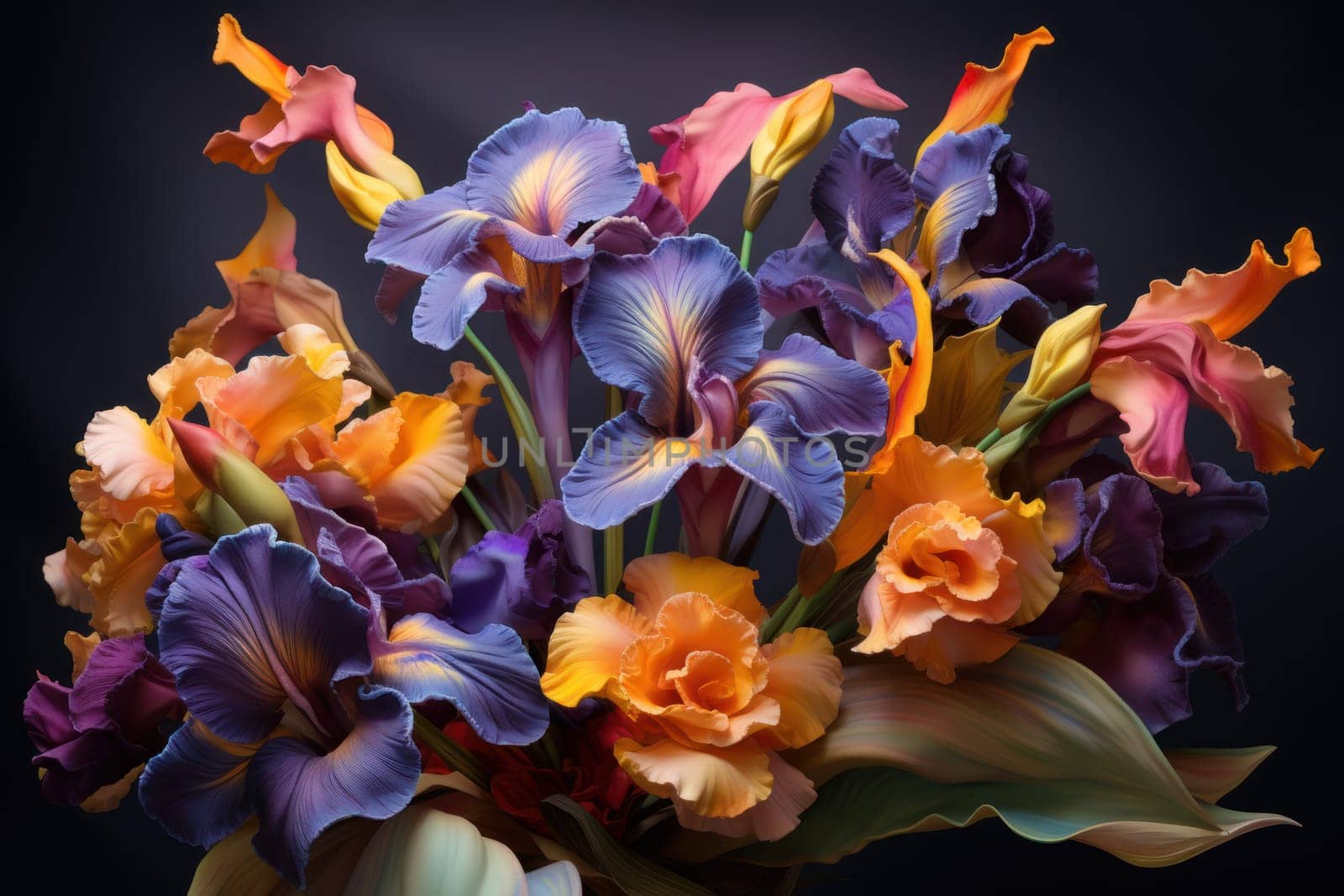 Striking Iris bouquet wedding. Generate Ai by ylivdesign