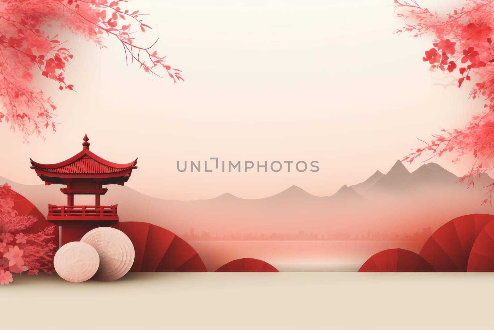 Tranquil Japan day background. Generate Ai by ylivdesign