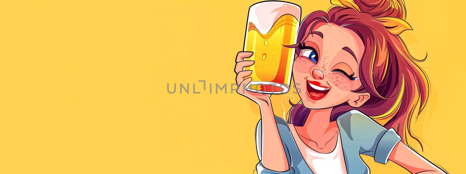 Cheerful Woman Toasting with Beer Illustration by Edophoto