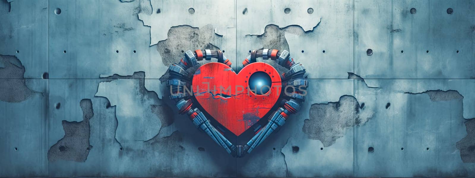 Mechanical Heart Breaking Through Wall.