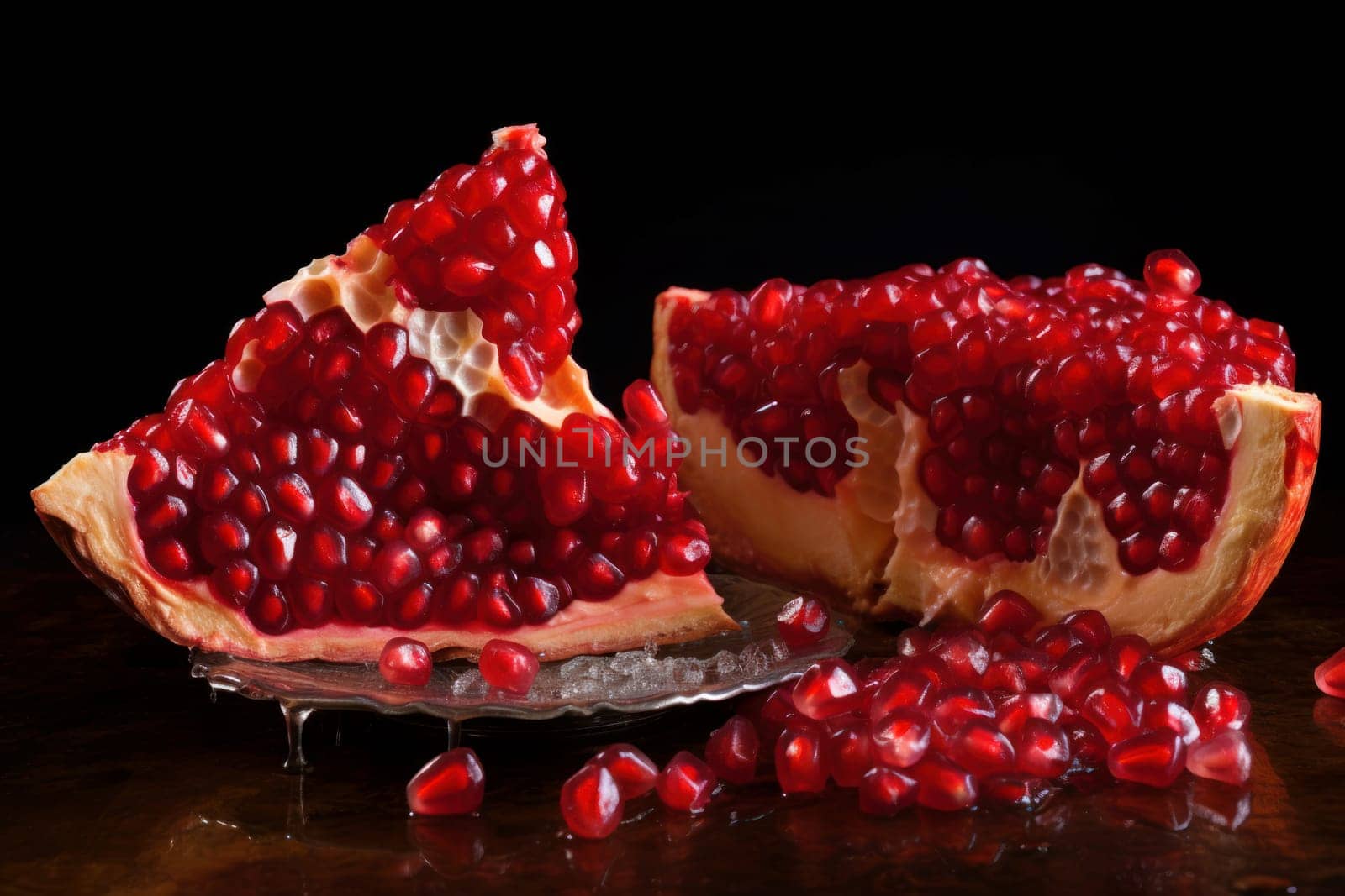 Juicy pomegranate slice. Top food fresh. Generate Ai