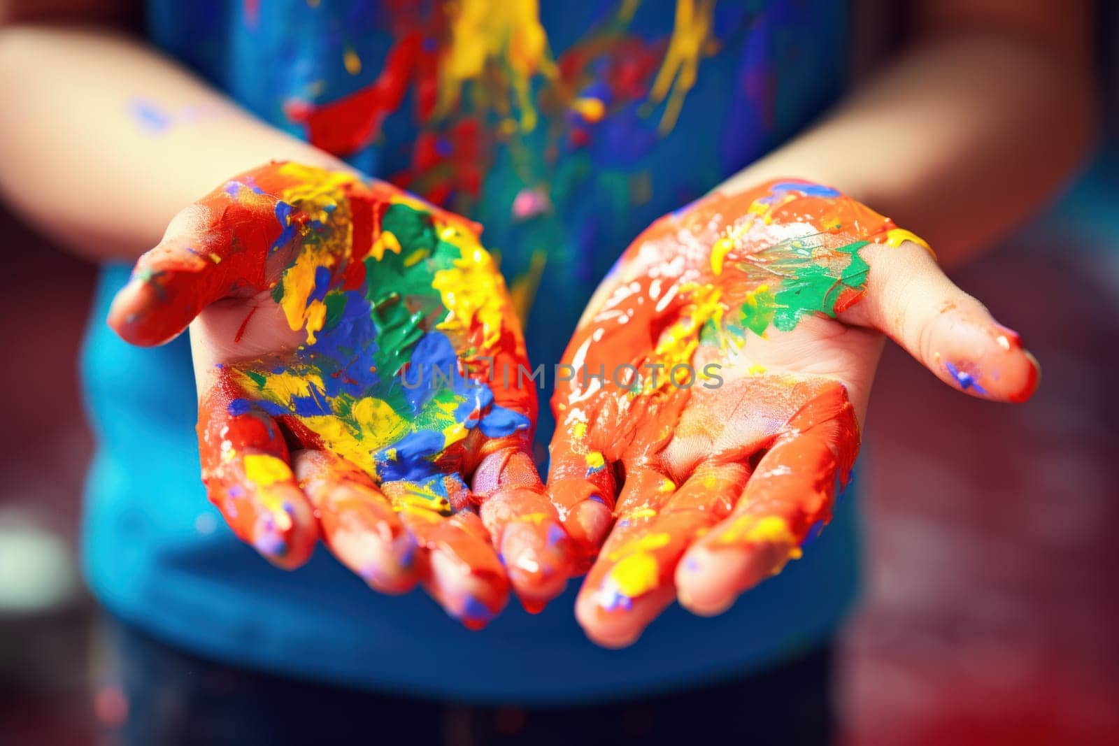Messy Kids hands painting. Generate Ai by ylivdesign