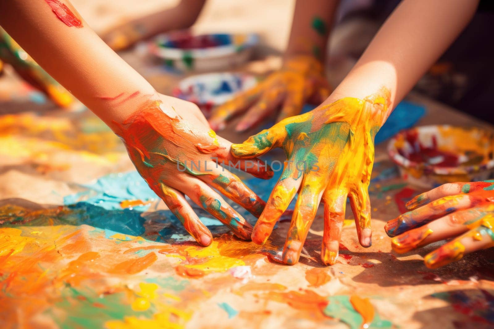 Kids hands painting. Generate Ai by ylivdesign