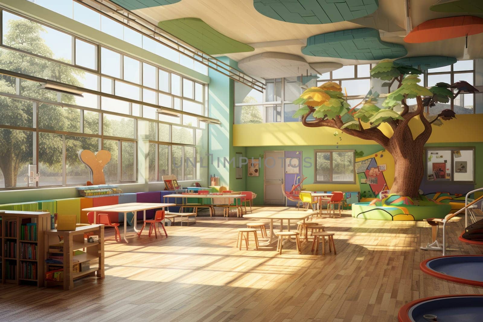 Kindergarten interior room. Color indoor. Generate Ai