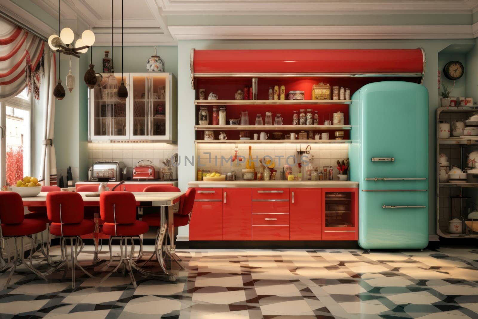Nostalgic Retro kitchen. Generate Ai by ylivdesign