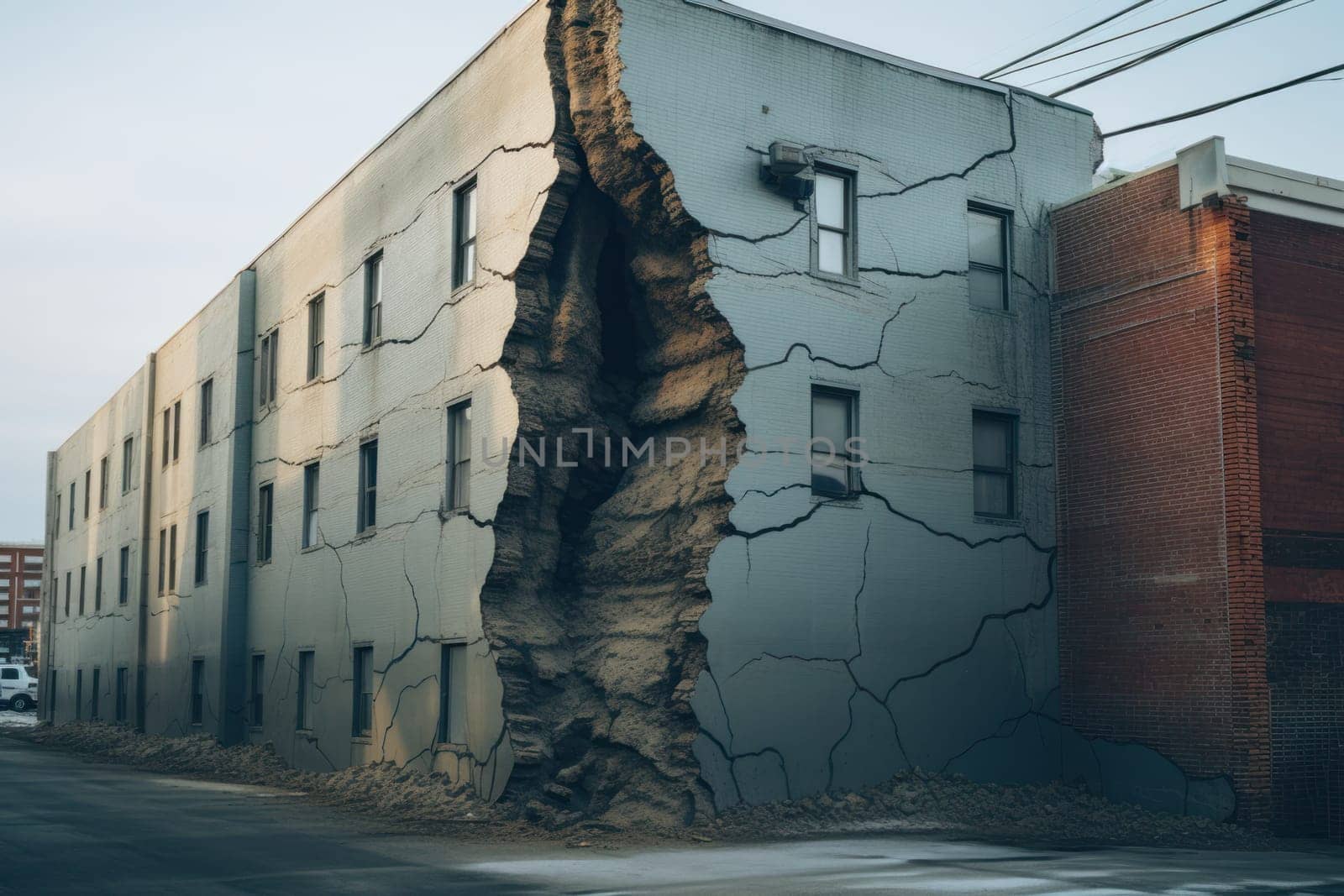 Intimidating Large crack building. Generate Ai by ylivdesign