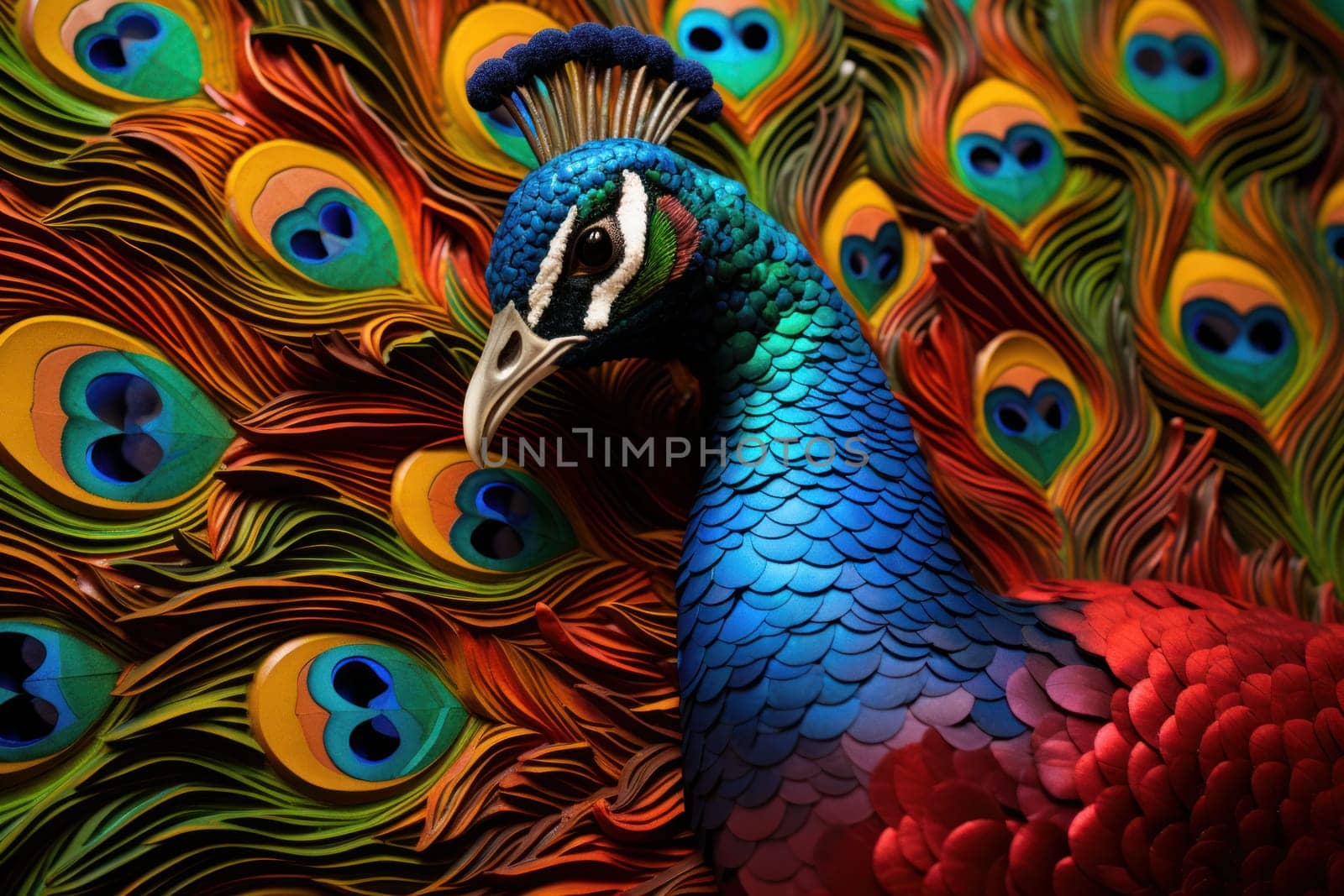 Leather colorful peacock. Feather bird. Generate Ai